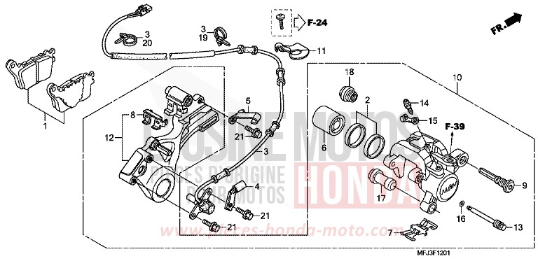 REAR BRAKE CALIPER (CBR600RA) for CBR600RR ABS PEARL SUNBEAM WHITE (NHA66H) from 2010